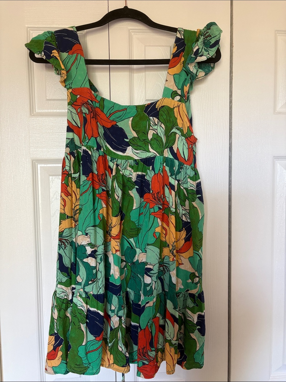 Floral Ruffle-Strap Mini Dress in Green Multi